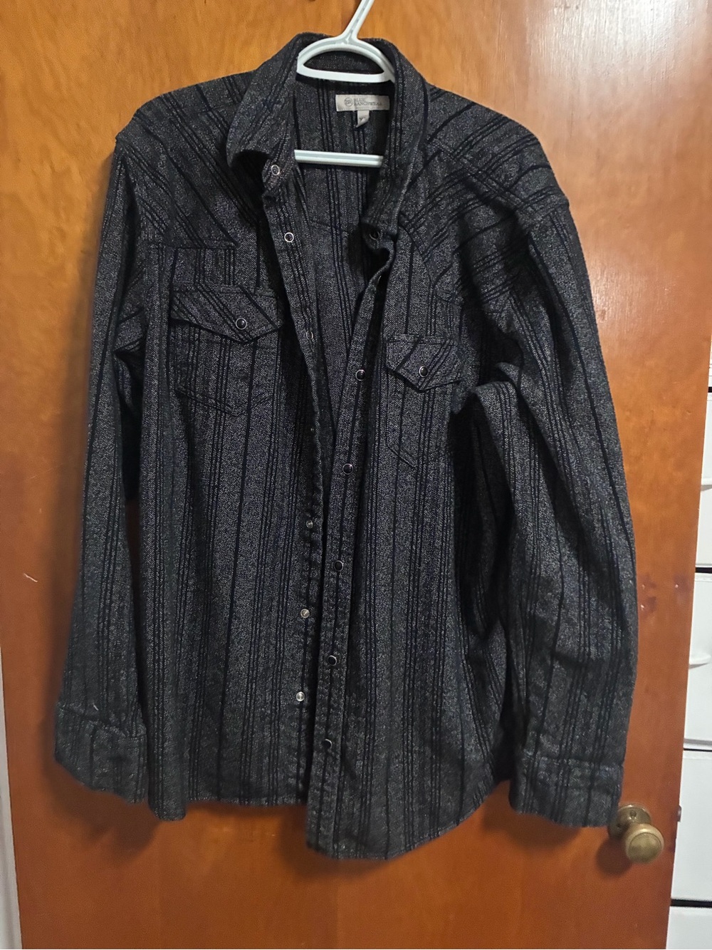 Men's Black Striped Button-Up Jacket blue ranchwear